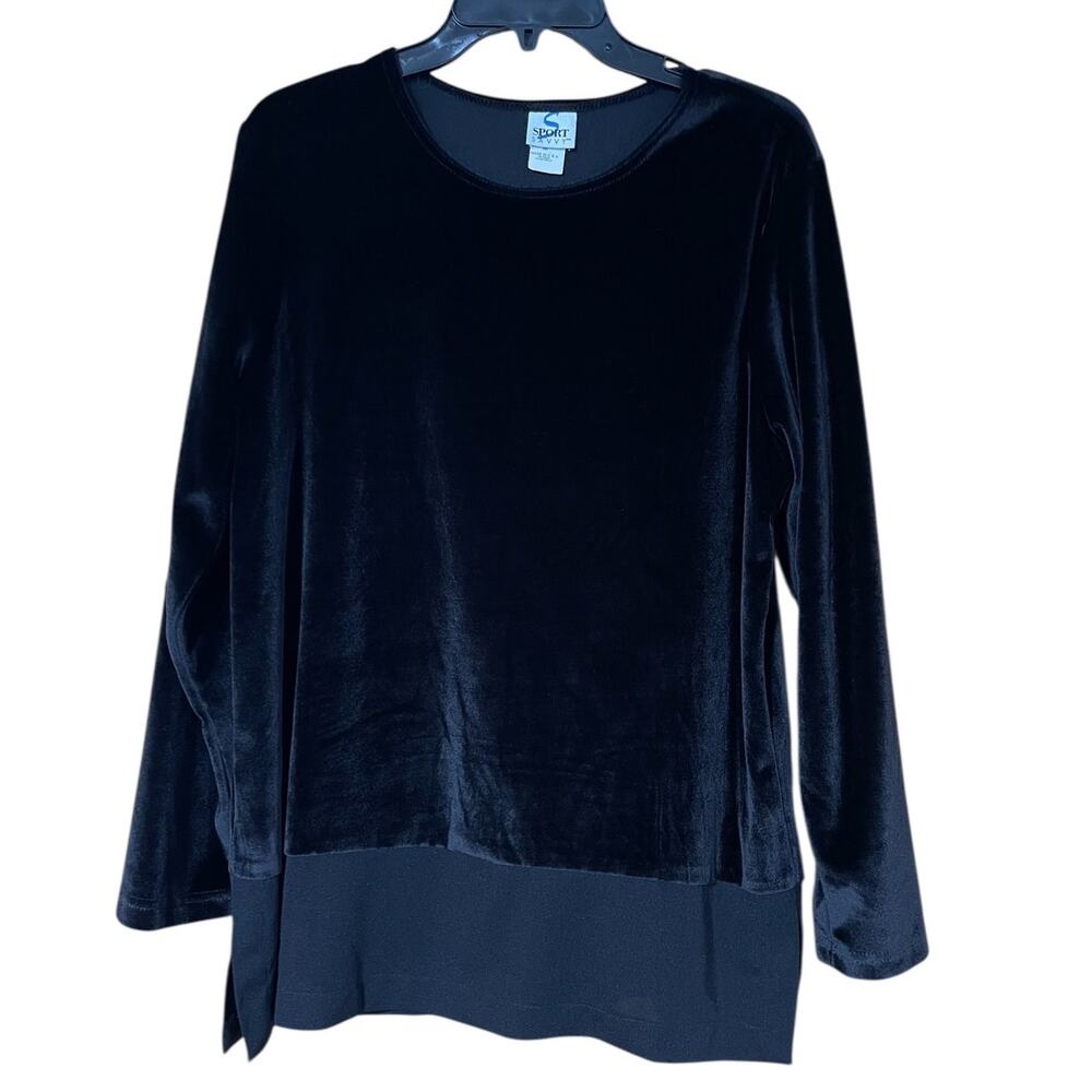 Sport Savvy Vintage Size Medium Black Long Sleeve Velvety Tunic Top Dressy